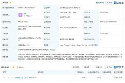 立訊精密斥資5000萬元于六安成立新公司，聚焦計算機(jī)軟硬件及配件領(lǐng)域